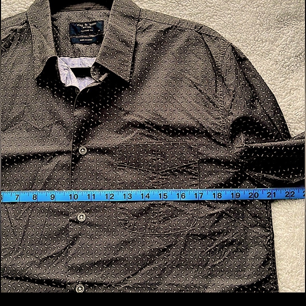 Rag & Bone Classic Fit Brown White Printed Button Up Dress Shirt Size Medium